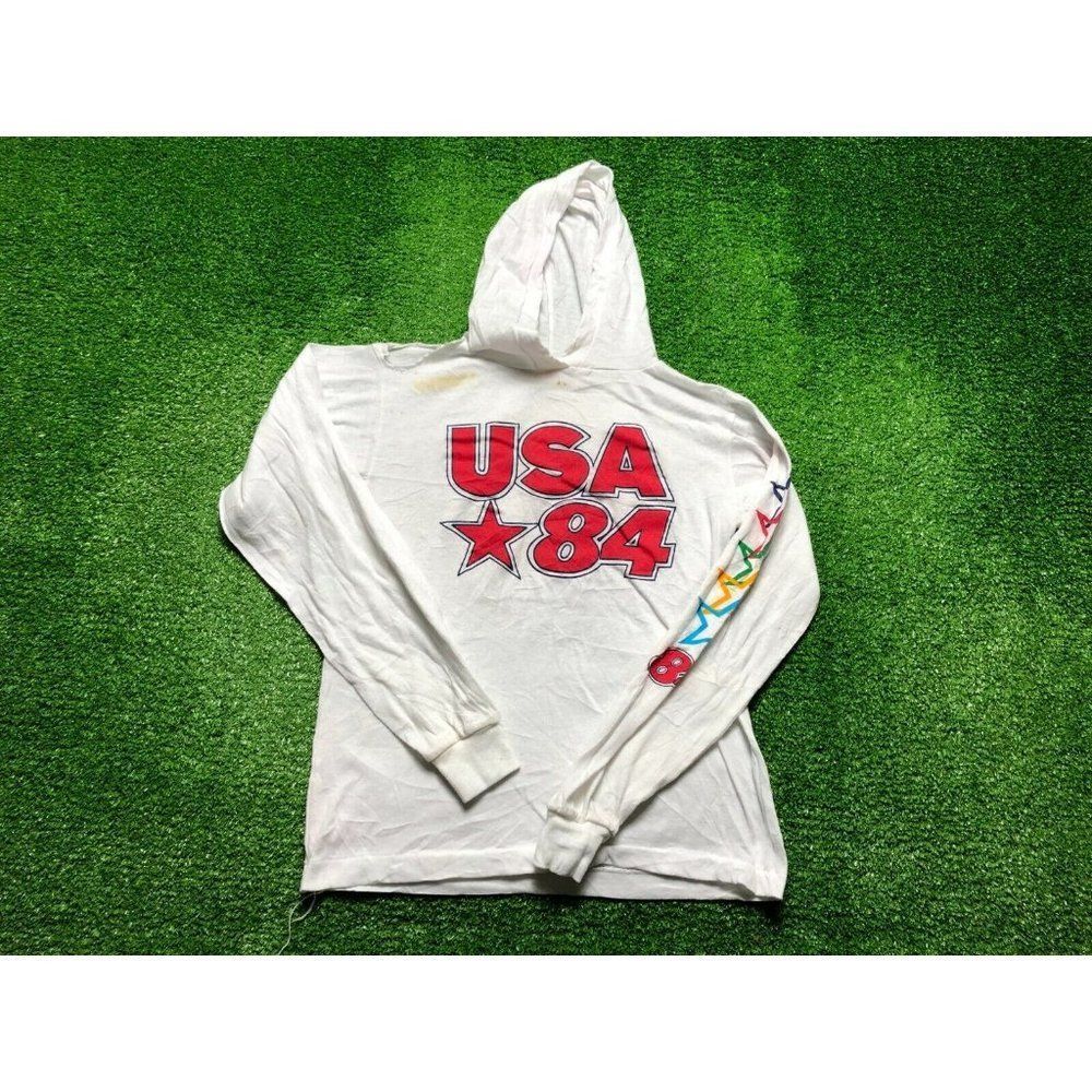 Vintage 1984 USA President Kids Boys Long Sleeve Hoodie Shirt Size Large White